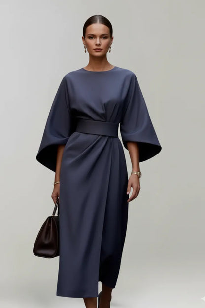Women's Elegant Casual Midi Wedding Guest Dress with Wide Sleeves
