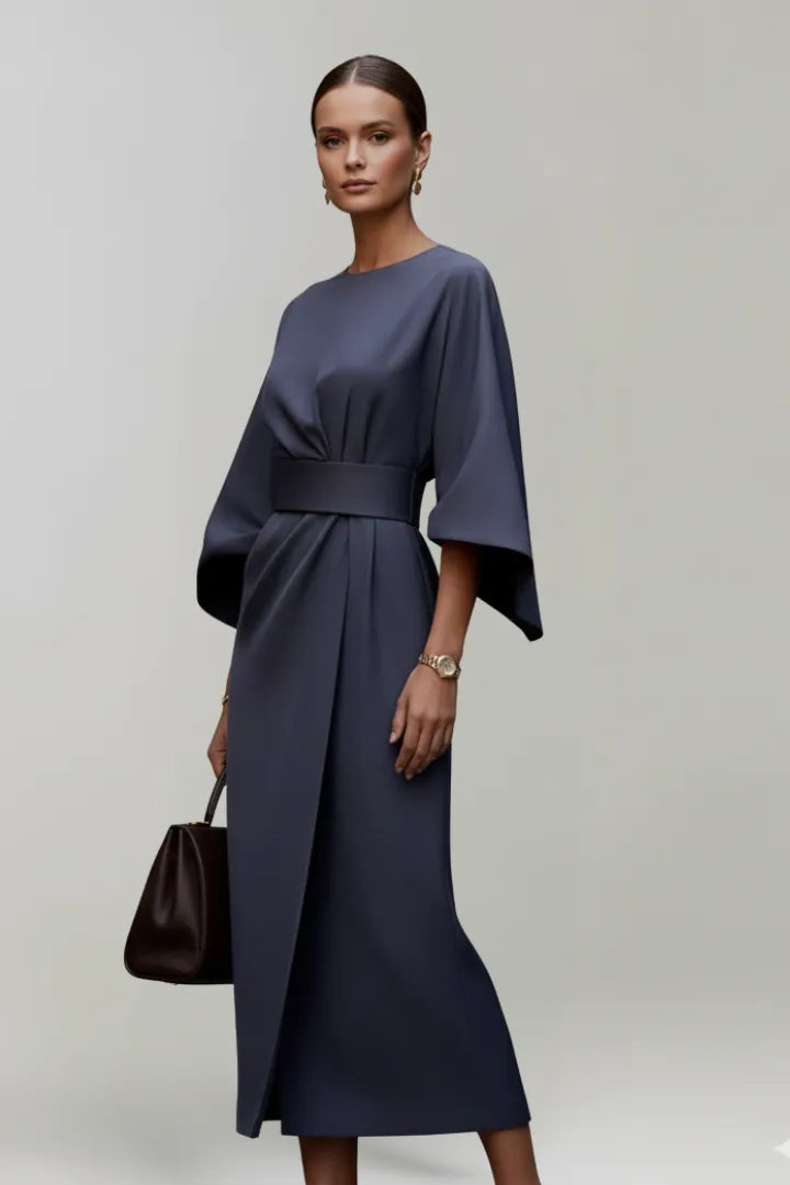 Women's Elegant Casual Midi Wedding Guest Dress with Wide Sleeves