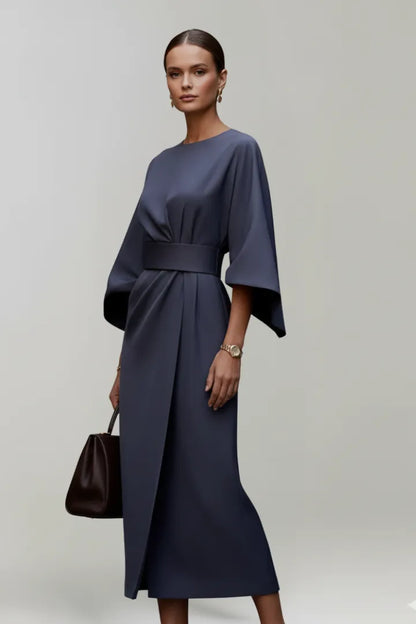 Women's Elegant Casual Midi Wedding Guest Dress with Wide Sleeves