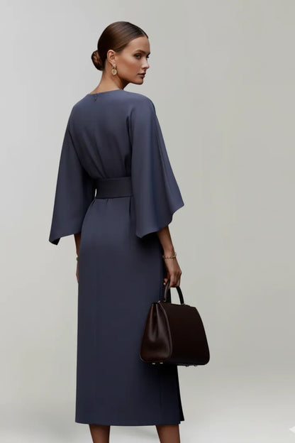 Women's Elegant Casual Midi Wedding Guest Dress with Wide Sleeves