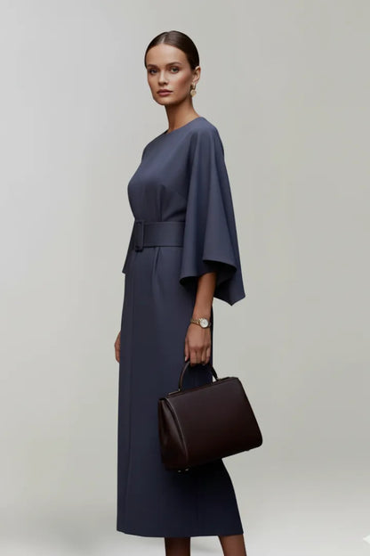 Women's Elegant Casual Midi Wedding Guest Dress with Wide Sleeves