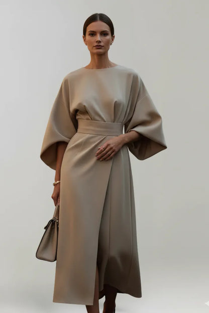 Women's Elegant Casual Midi Wedding Guest Dress with Wide Sleeves