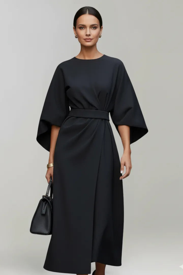 Women's Elegant Casual Midi Wedding Guest Dress with Wide Sleeves