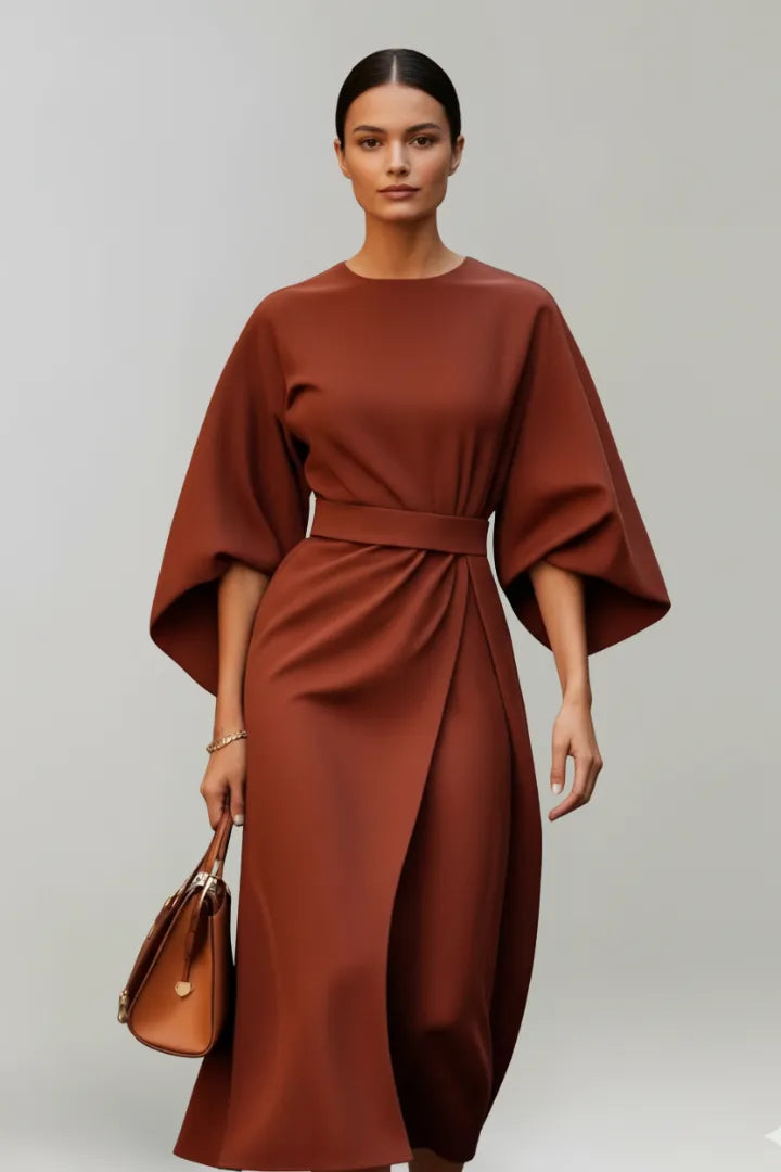 Women's Elegant Casual Midi Wedding Guest Dress with Wide Sleeves