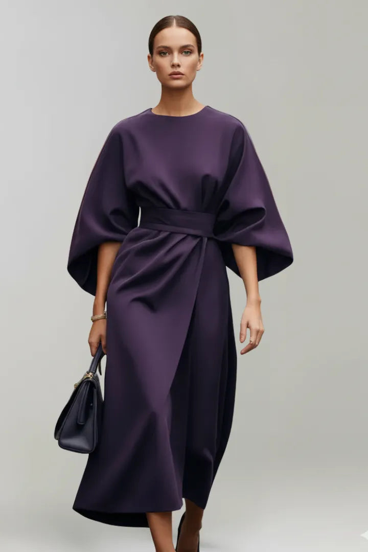 Women's Elegant Casual Midi Wedding Guest Dress with Wide Sleeves