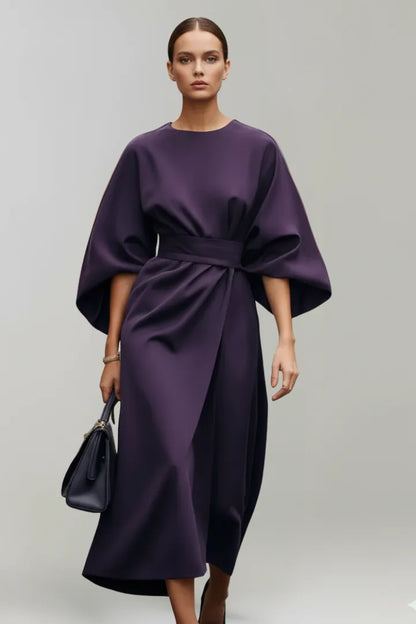 Women's Elegant Casual Midi Wedding Guest Dress with Wide Sleeves