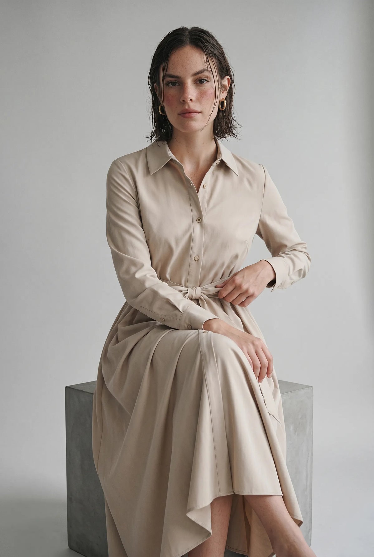 Women's Party A-Line Midi Wedding Guest Dress with Long Sleeve