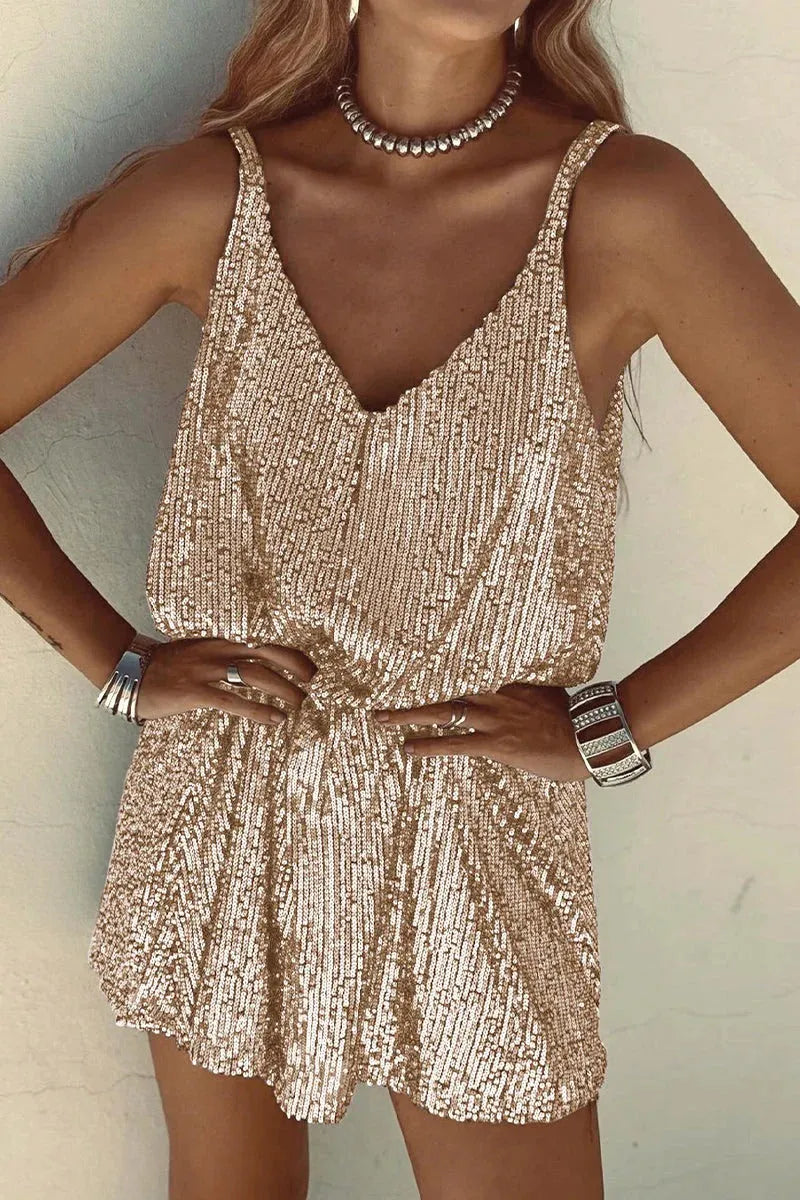 Women's Party Sparkly  Mini Cocktail Dress with V-Neck