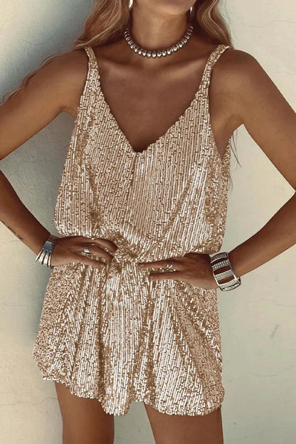 Women's Party Sparkly  Mini Cocktail Dress with V-Neck