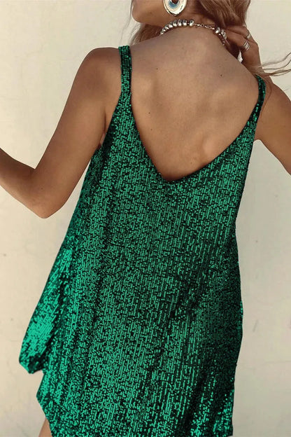 Women's Party Sparkly  Mini Cocktail Dress with V-Neck