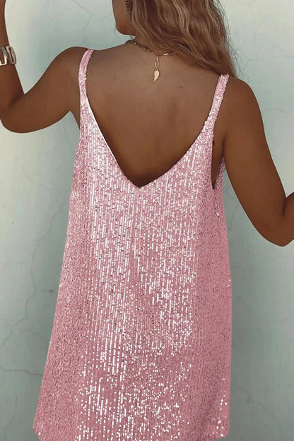 Women's Party Sparkly  Mini Cocktail Dress with V-Neck