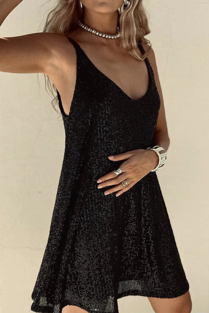 Women's Party Sparkly  Mini Cocktail Dress with V-Neck
