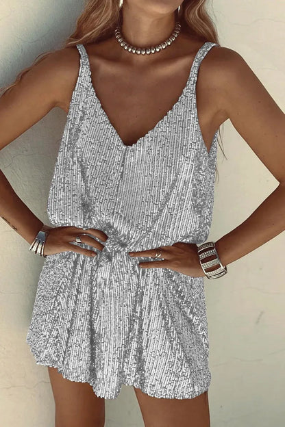 Women's Party Sparkly  Mini Cocktail Dress with V-Neck