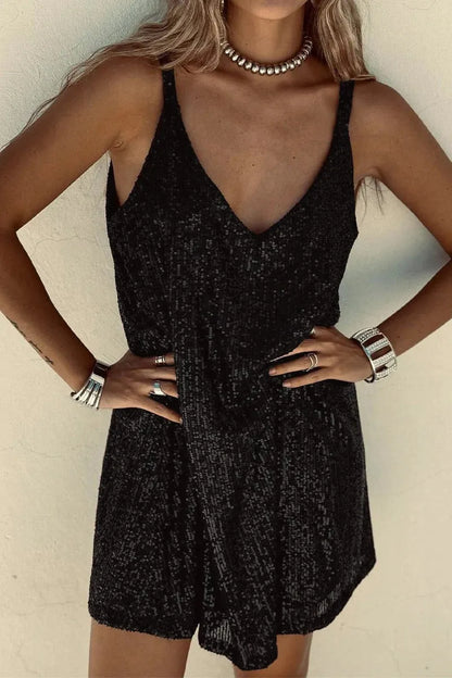 Women's Party Sparkly  Mini Cocktail Dress with V-Neck