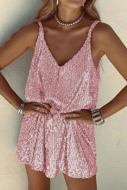 Women's Party Sparkly  Mini Cocktail Dress with V-Neck
