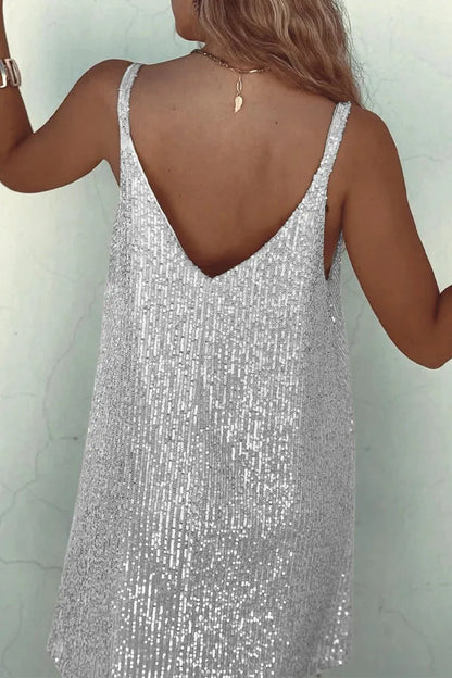 Women's Party Sparkly  Mini Cocktail Dress with V-Neck