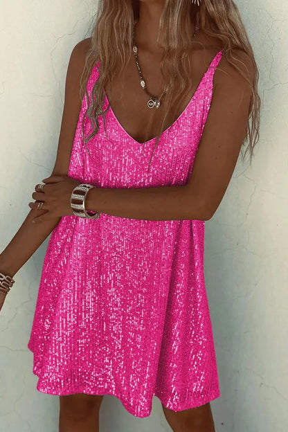 Women's Party Sparkly  Mini Cocktail Dress with V-Neck