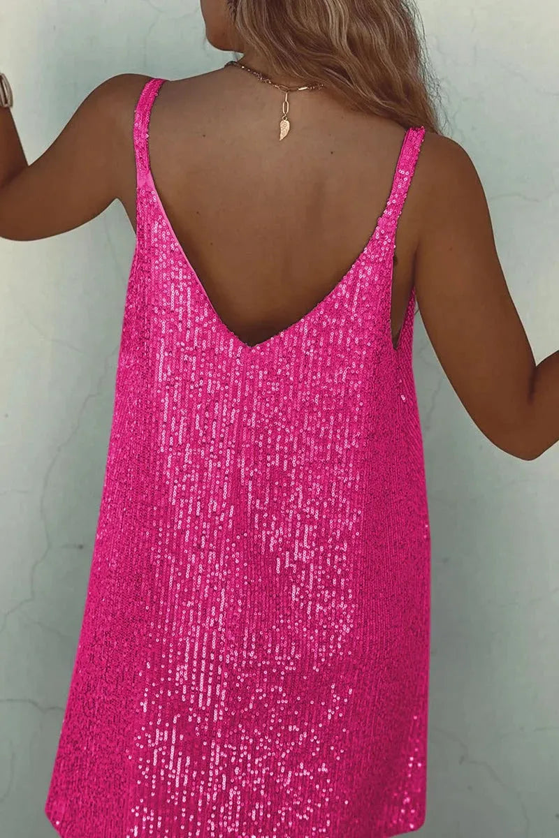 Women's Party Sparkly  Mini Cocktail Dress with V-Neck