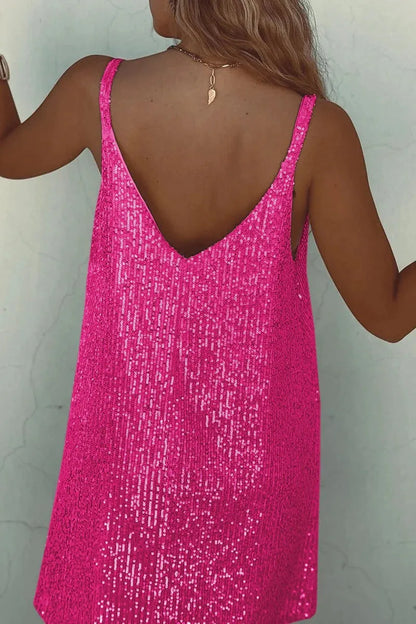 Women's Party Sparkly  Mini Cocktail Dress with V-Neck