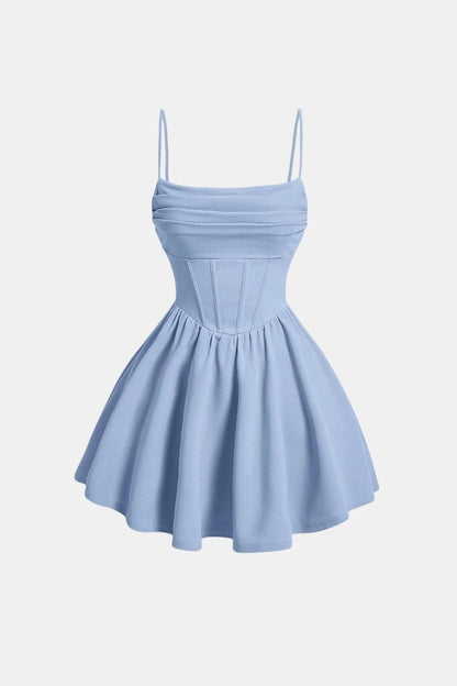 Women’s Ruched Spaghetti Strap Mini Cocktail Dress with Fit and Flare