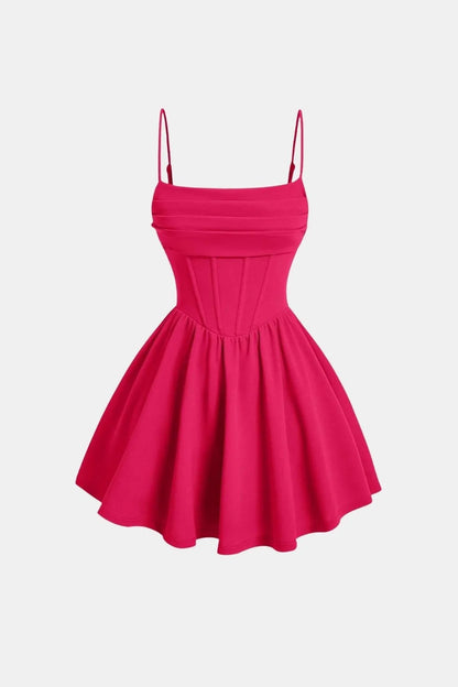 Women’s Ruched Spaghetti Strap Mini Cocktail Dress with Fit and Flare