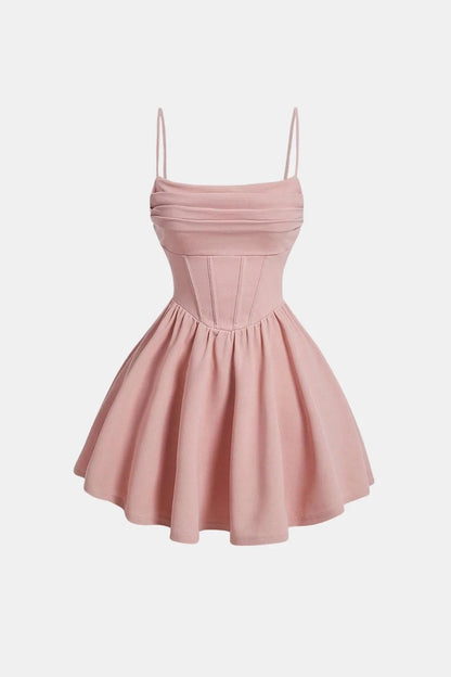 Women’s Ruched Spaghetti Strap Mini Cocktail Dress with Fit and Flare