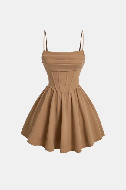 Women’s Ruched Spaghetti Strap Mini Cocktail Dress with Fit and Flare