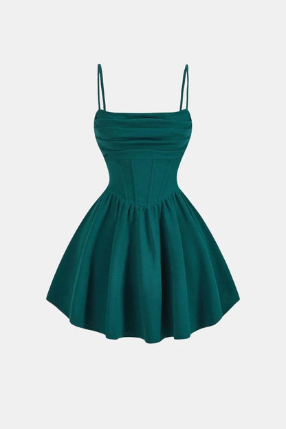 Women’s Ruched Spaghetti Strap Mini Cocktail Dress with Fit and Flare