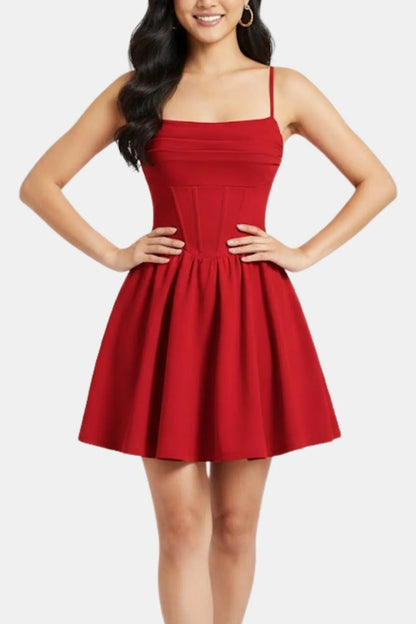 Women’s Ruched Spaghetti Strap Mini Cocktail Dress with Fit and Flare