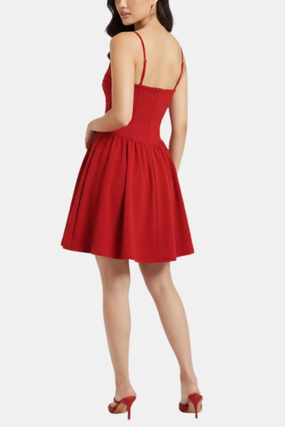 Women’s Ruched Spaghetti Strap Mini Cocktail Dress with Fit and Flare