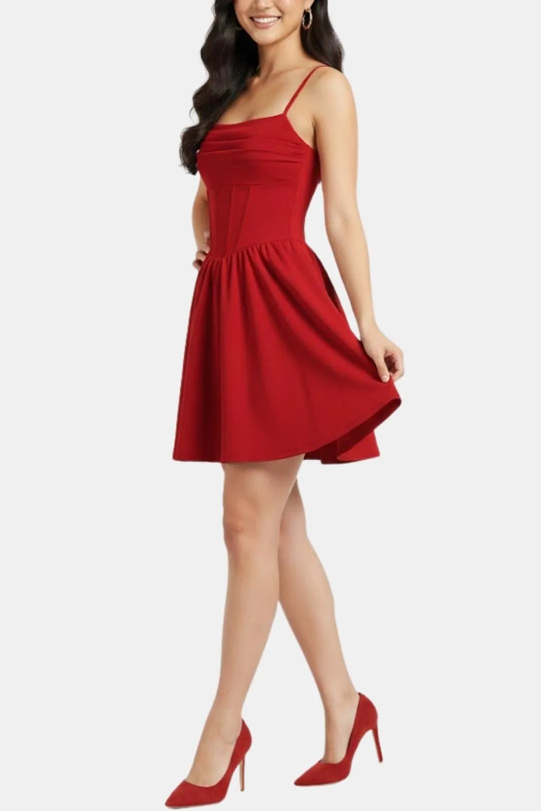 Women’s Ruched Spaghetti Strap Mini Cocktail Dress with Fit and Flare
