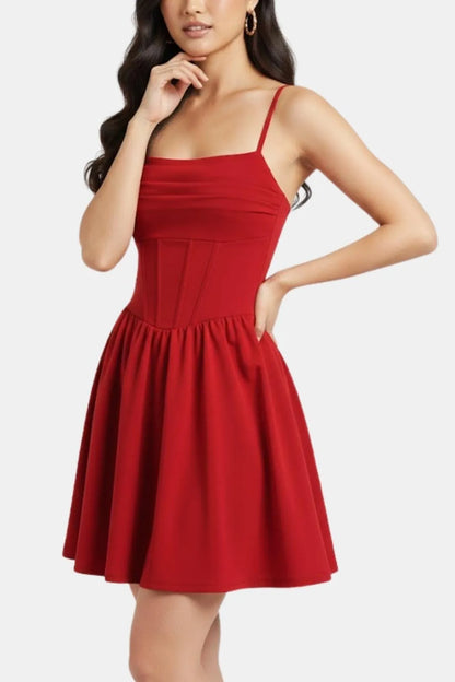 Women’s Ruched Spaghetti Strap Mini Cocktail Dress with Fit and Flare