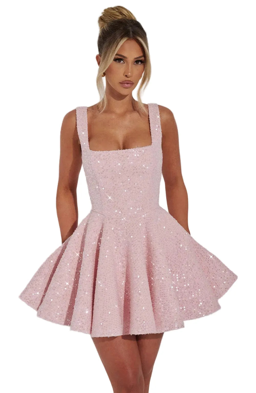 Women’s Sequin Fit and Flare Mini Cocktail Dress with Bow