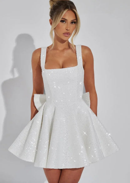 Women’s Sequin Fit and Flare Mini Cocktail Dress with Bow