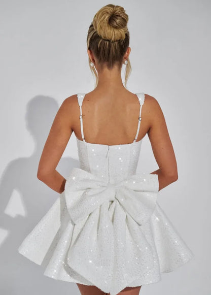 Women’s Sequin Fit and Flare Mini Cocktail Dress with Bow