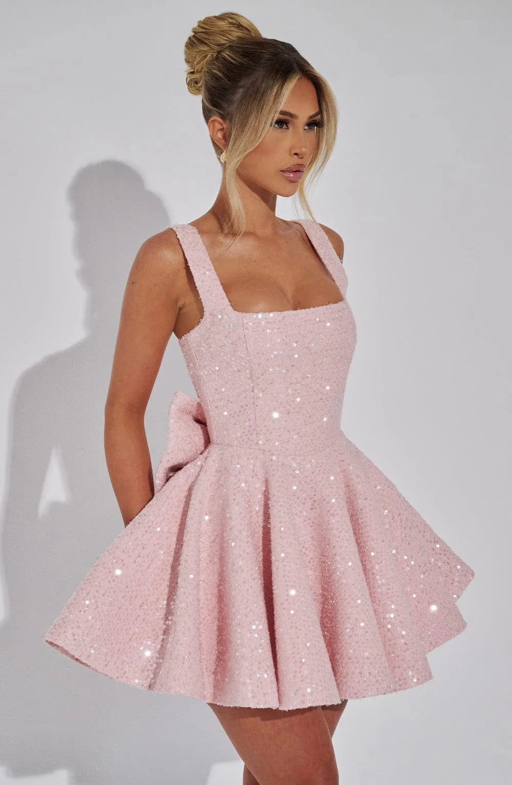 Women’s Sequin Fit and Flare Mini Cocktail Dress with Bow