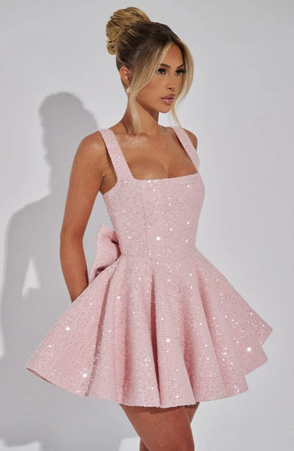 Women’s Sequin Fit and Flare Mini Cocktail Dress with Bow
