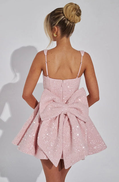 Women’s Sequin Fit and Flare Mini Cocktail Dress with Bow