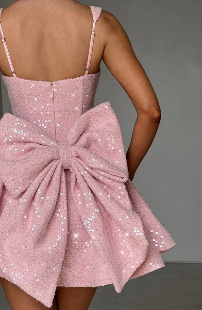 Women’s Sequin Fit and Flare Mini Cocktail Dress with Bow