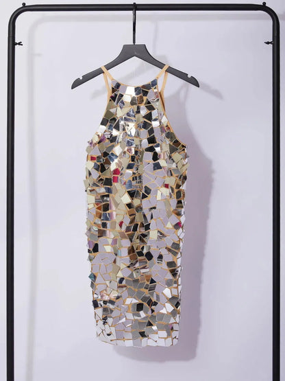 Women's Sequin Glitter Mini Cocktail Dress with Halter Neck