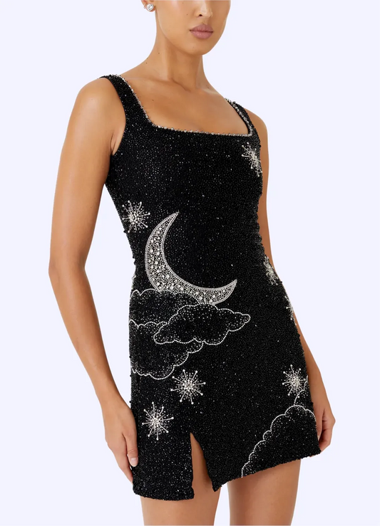 Women's Sequin Square Neck Mini Cocktail Dress with Embellished Detail