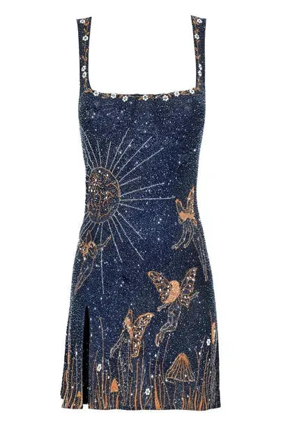 Women's Sequin Square Neck Mini Cocktail Dress with Embellished Detail