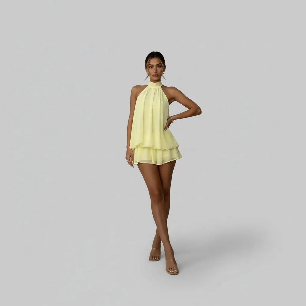 Women’s Sleeveless Elegant Mini Cocktail Dress with Halter Neck