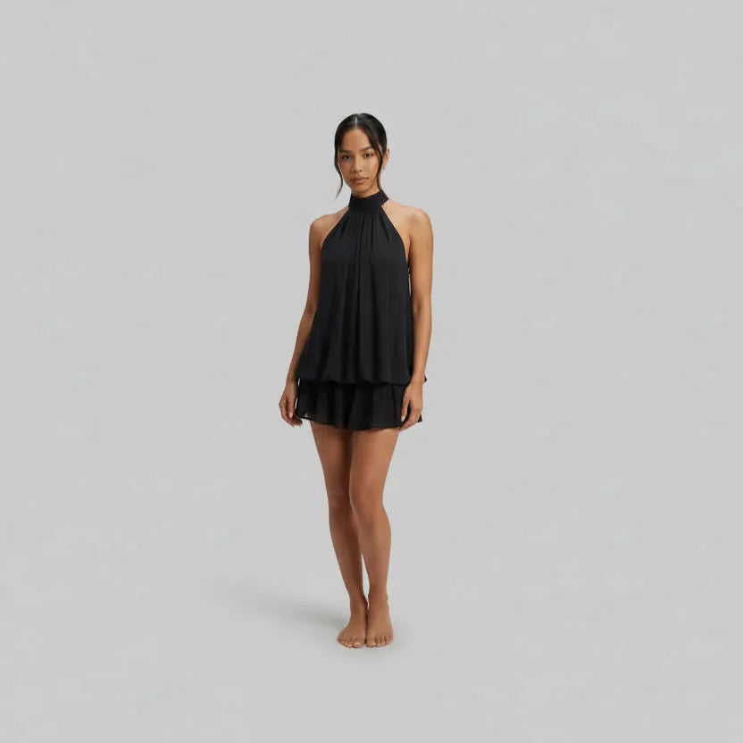 Women’s Sleeveless Elegant Mini Cocktail Dress with Halter Neck
