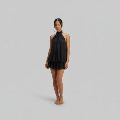 Women’s Sleeveless Elegant Mini Cocktail Dress with Halter Neck