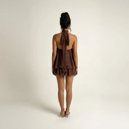 Women’s Sleeveless Elegant Mini Cocktail Dress with Halter Neck