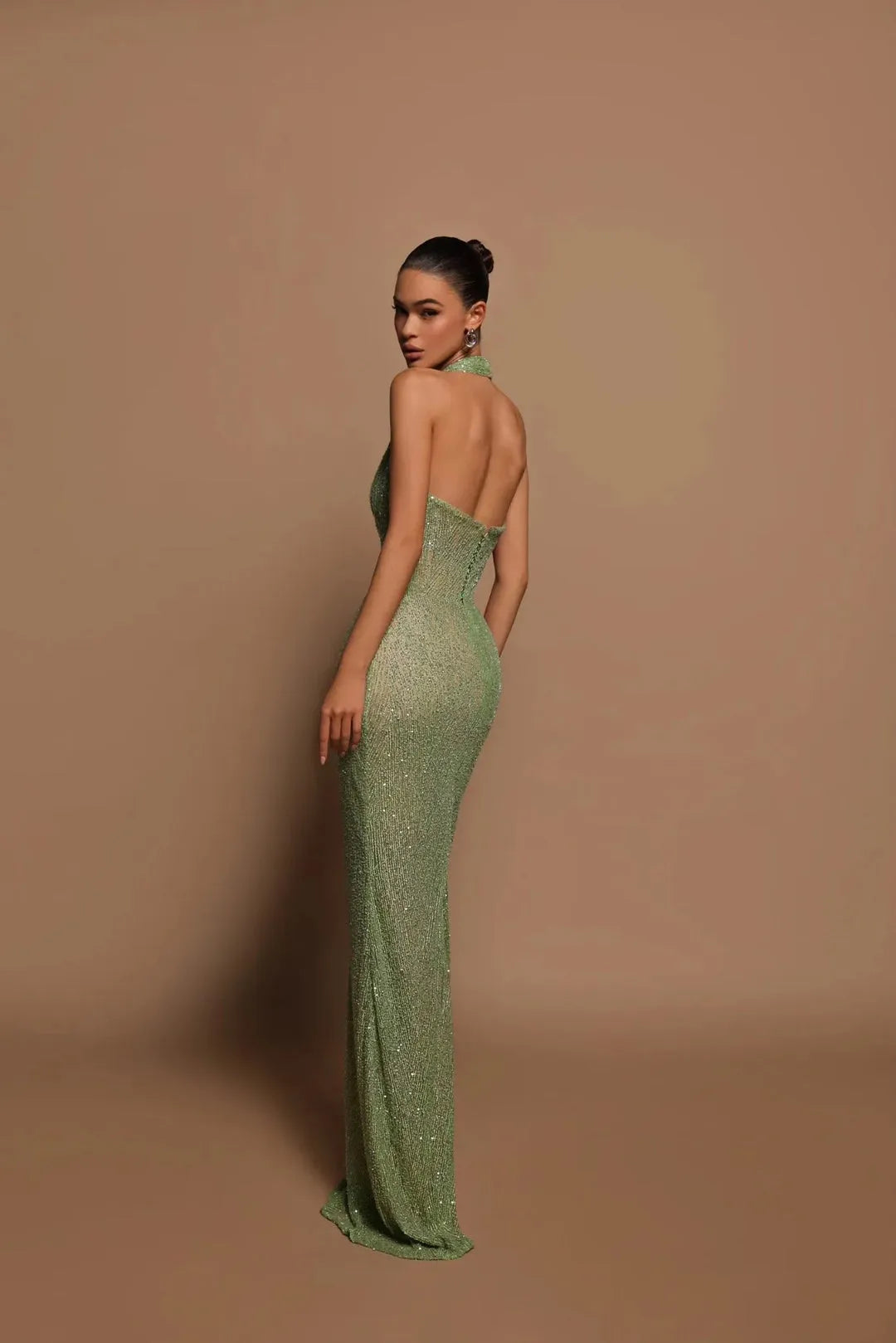 Women's Sparkly Glitter Maxi Cocktail Dress with Halter Neck