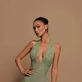 Women's Sparkly Glitter Maxi Cocktail Dress with Halter Neck