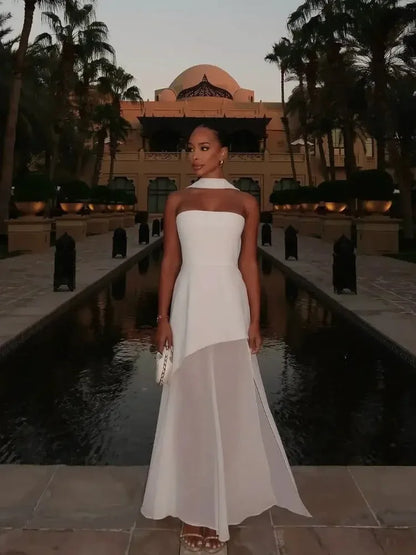 Women's Strapless Asymmetrical Maxi Wedding Guest Dress with Slit