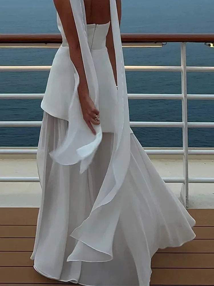 Women's Strapless Asymmetrical Maxi Wedding Guest Dress with Slit